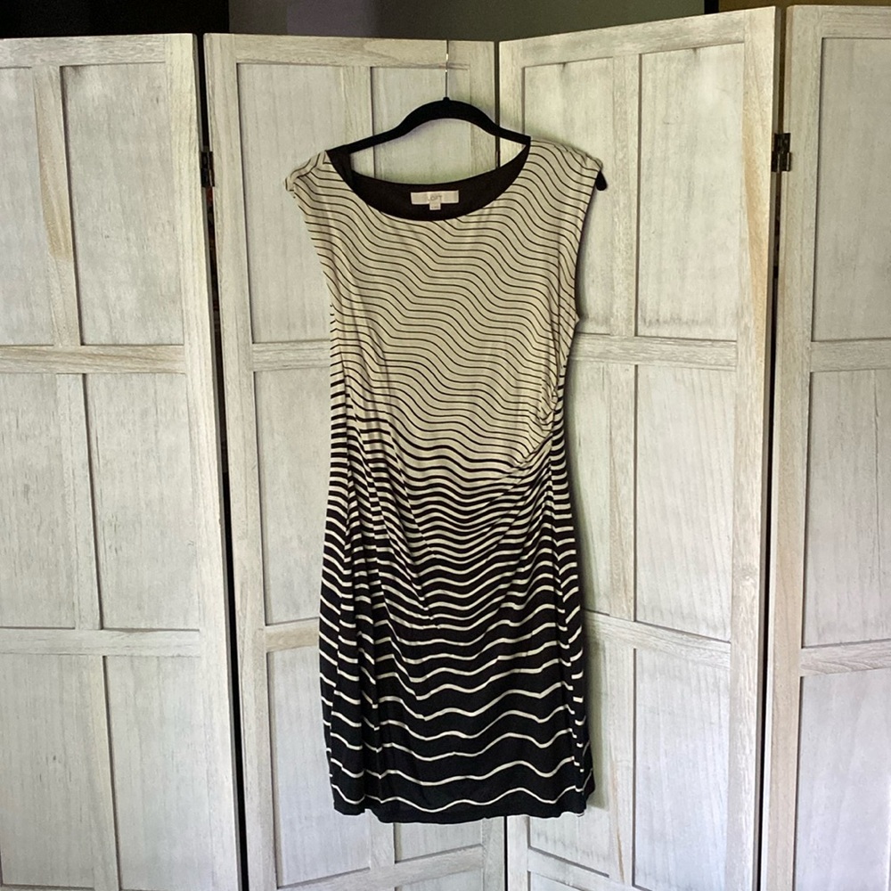 Loft Black & Cream Wavy Line Dress
